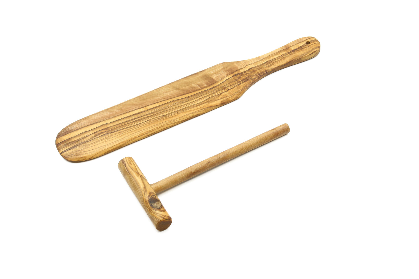 Eco-friendly and rustic olive wood baking set for crepes and pancakes