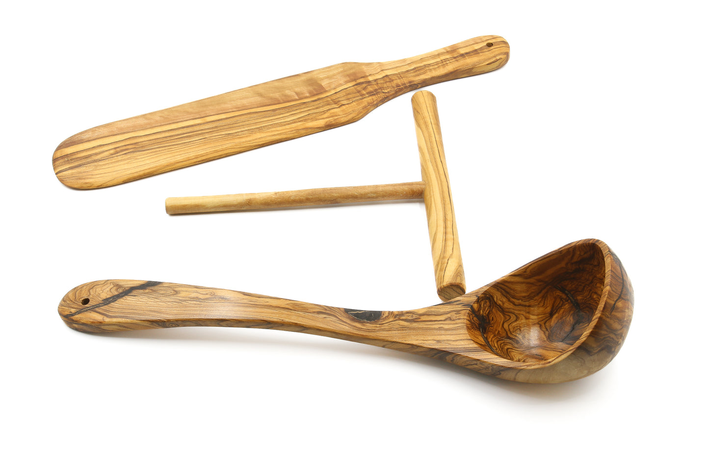 Handcrafted olive wood set designed for professional crepe and pancake preparation