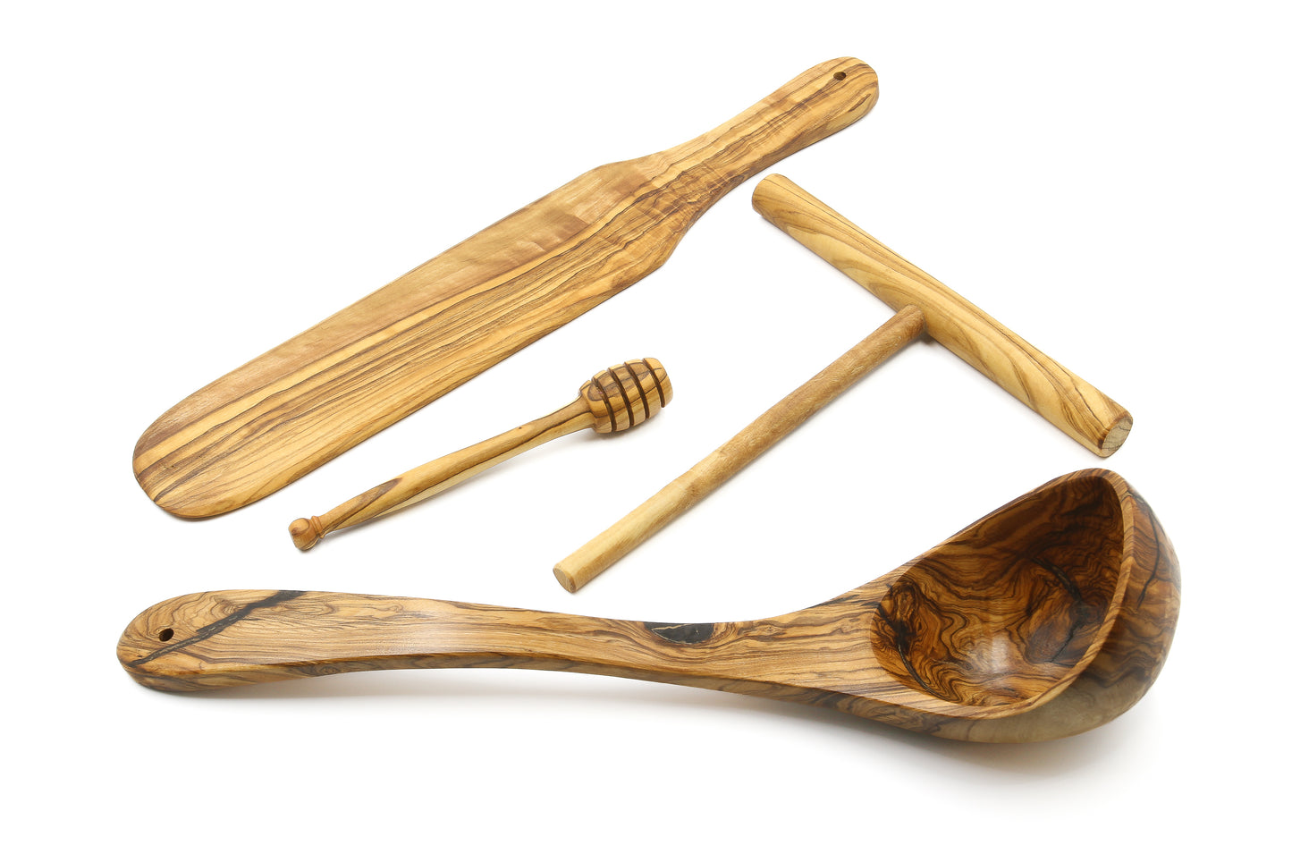 Handcrafted olive wood set designed for premium crepe and pancake preparation