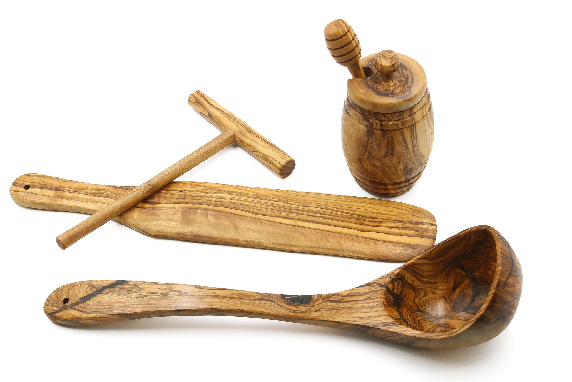 Handcrafted olive wood set designed for the masterful preparation of crepes and pancakes