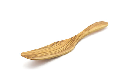 Handcrafted long curved olive wood cooking spatula