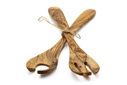 Handcrafted olive wood duo salad servers for your salad creations