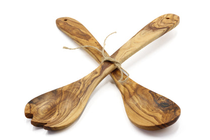Rustic olive wood duo salad servers to elevate your dining experience