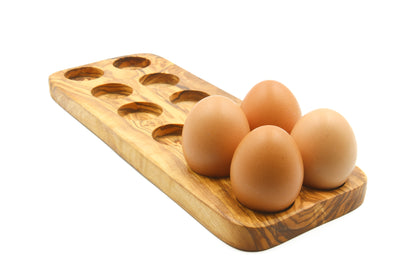 Artisan-made egg holder in beautiful olive wood