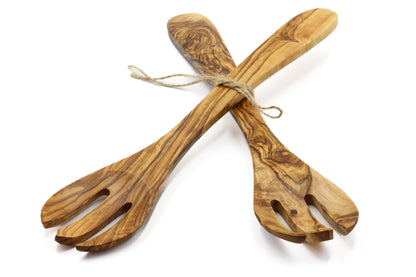 Artisan-made olive wood forked spoon, perfect for salads