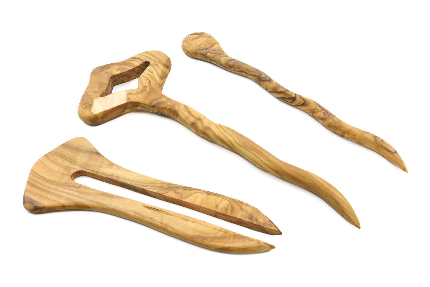 Hand-finished natural hairpin crafted from olive wood