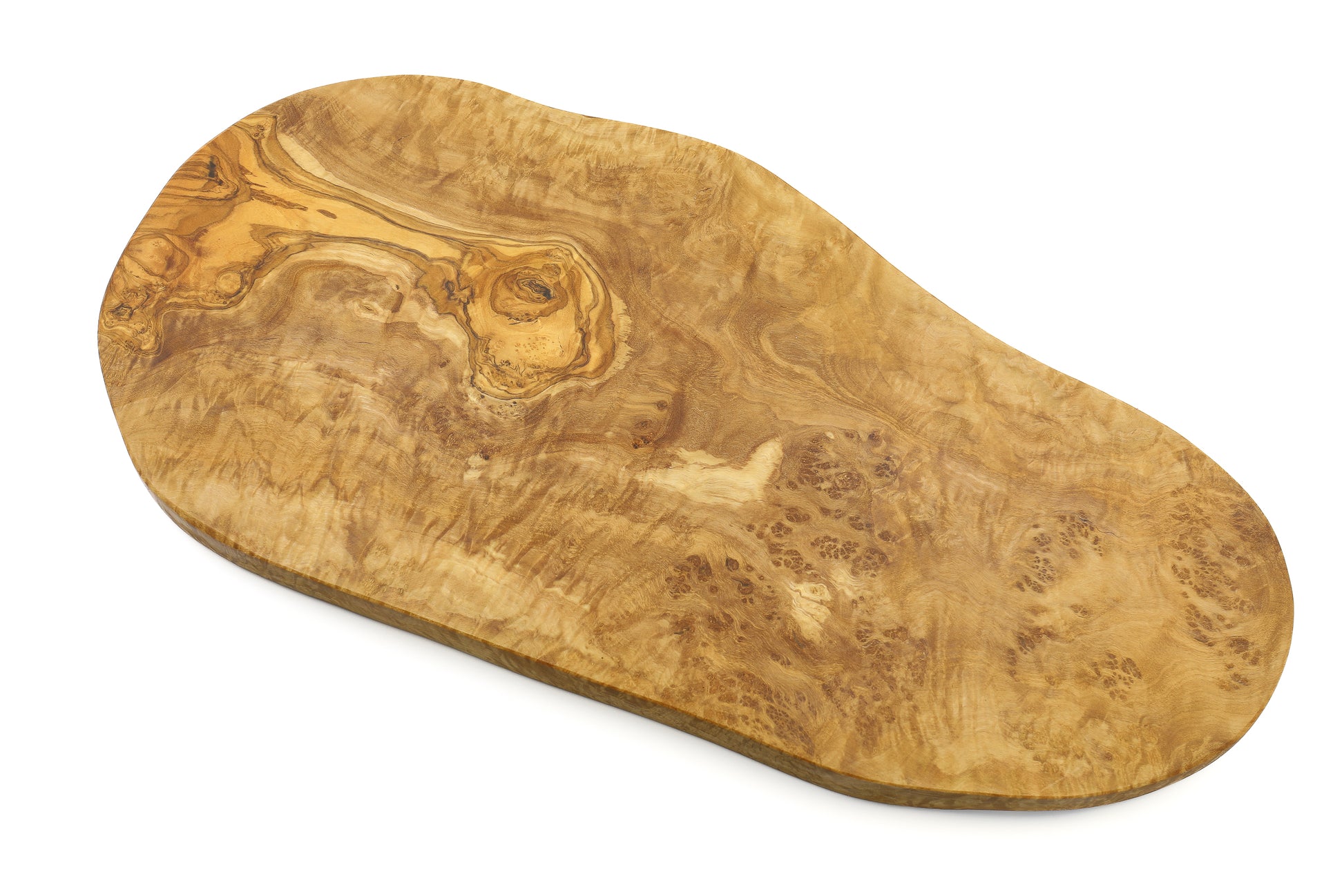 Unique olive wood cutting board with an organic and irregular form