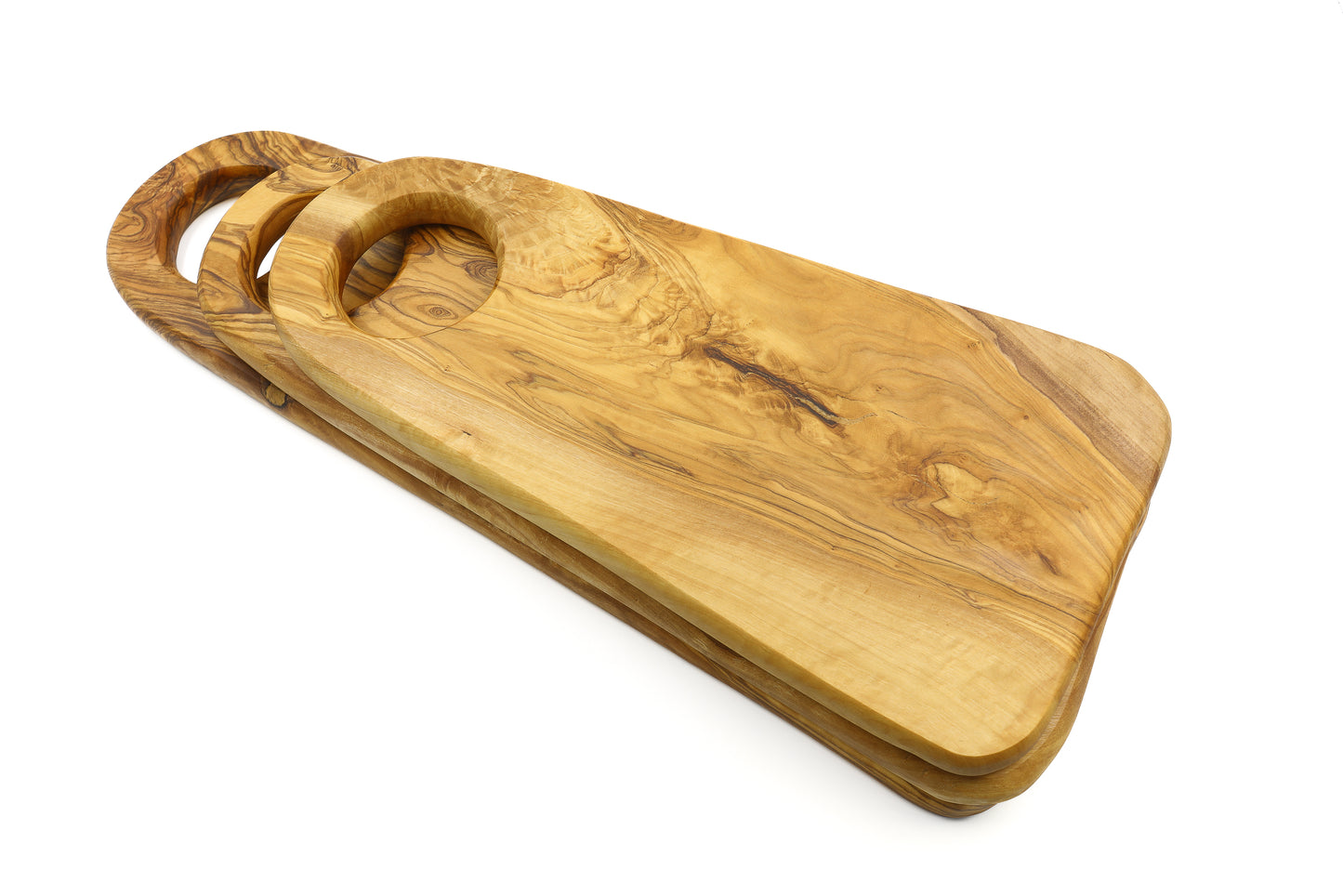 Stylish oval olive wood serving board, decorative display piece