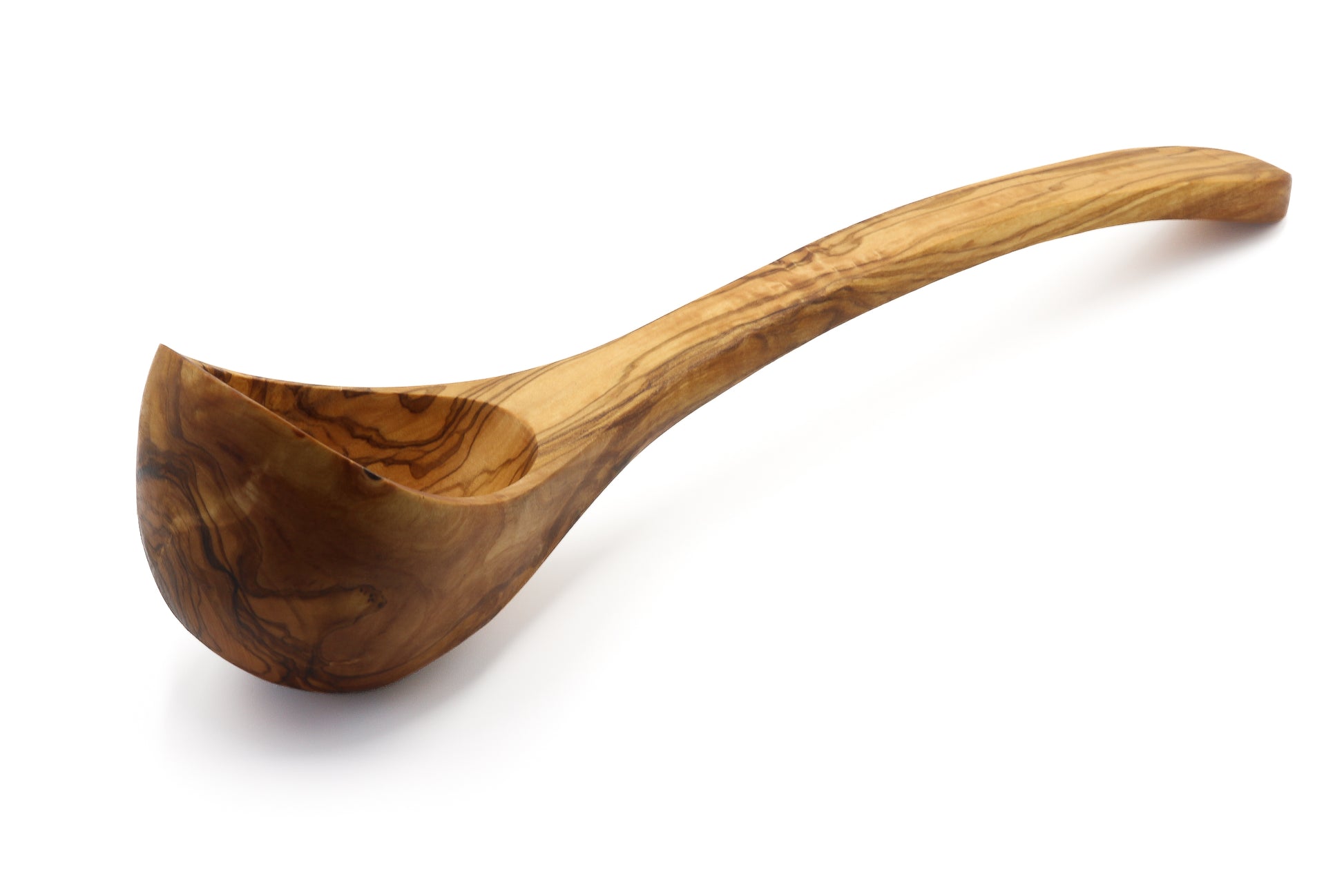 Artisan-made ladle in beautiful olive wood