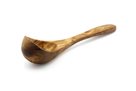 Handcrafted olive wood soup ladle for serving