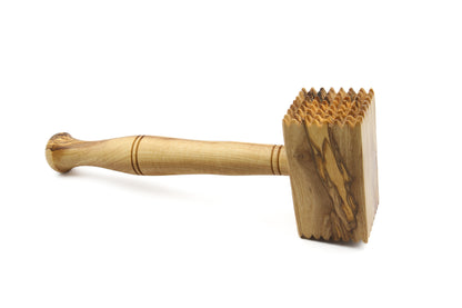 Olive wood mallet for tenderizing and flattening meat