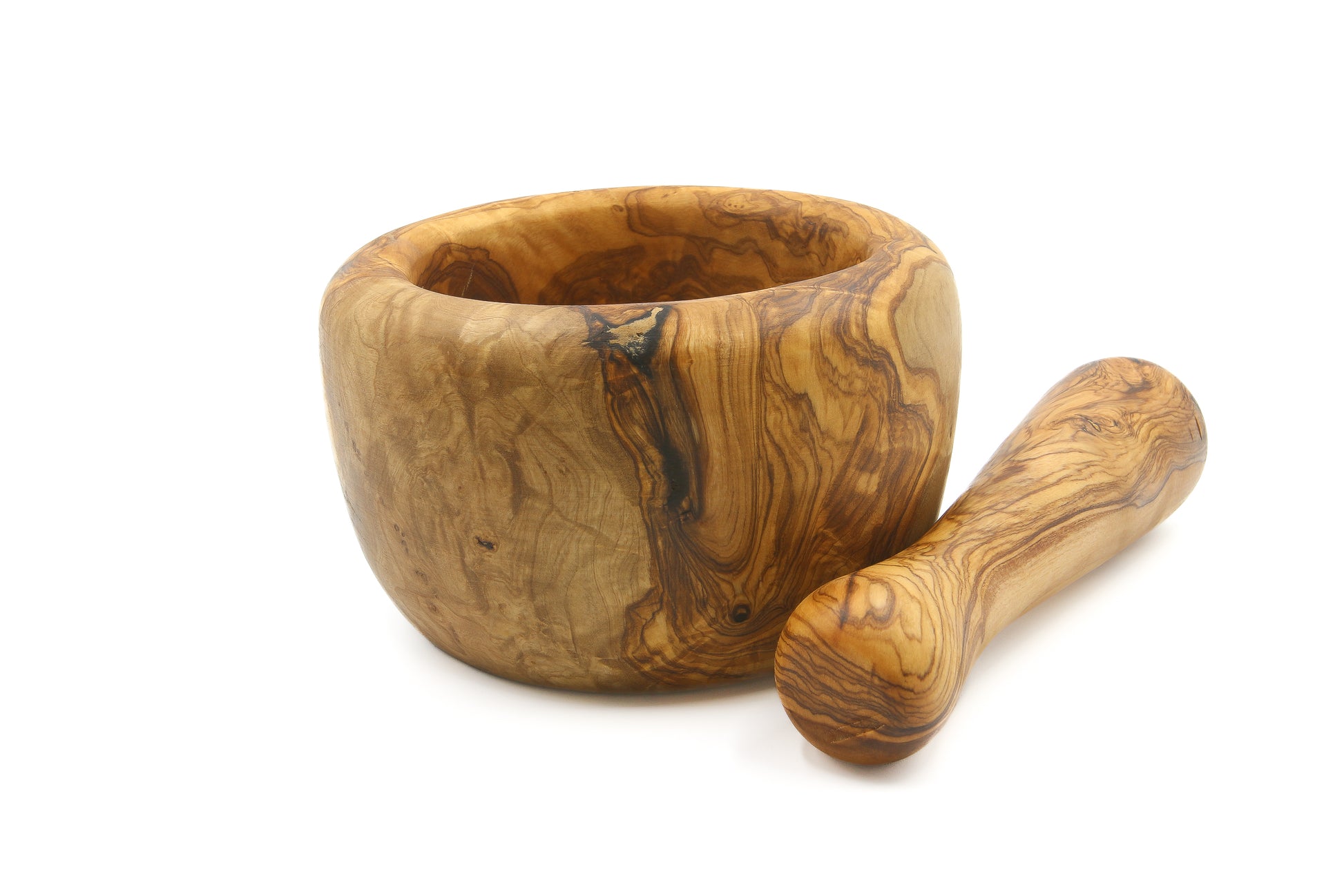 Handcrafted olive wood mortar and pestle for grinding