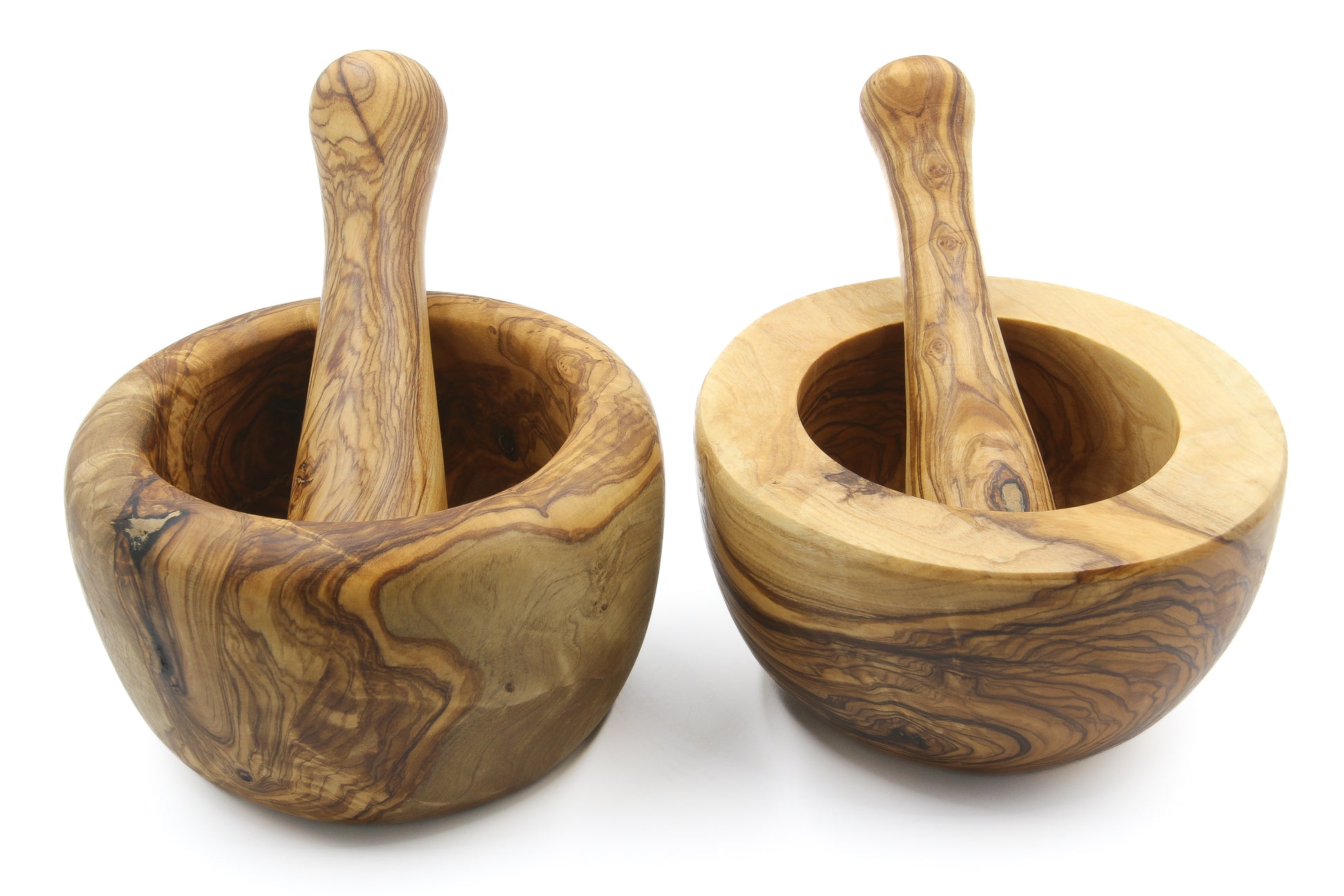 Olive wood mortar and pestle with a classic design