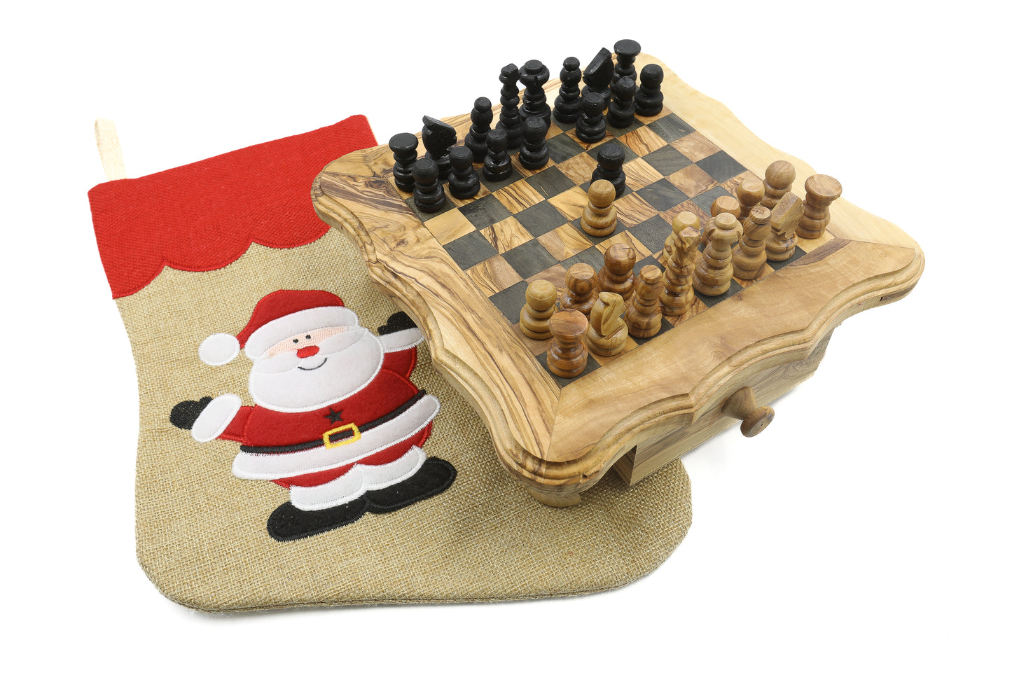 Natural olive wood chess set (board and pieces)