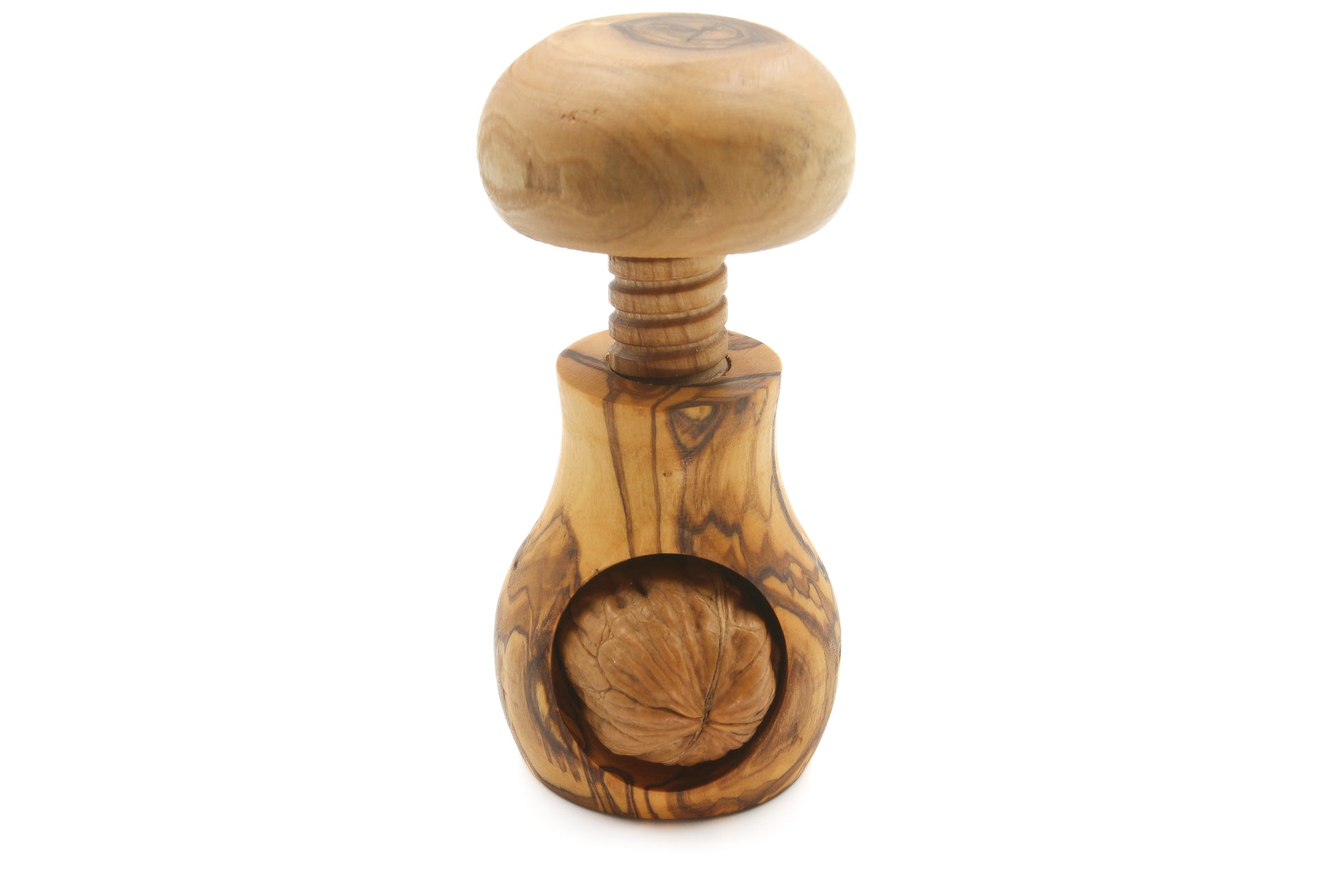 Handcrafted olive wood screw nutcracker for cracking nuts