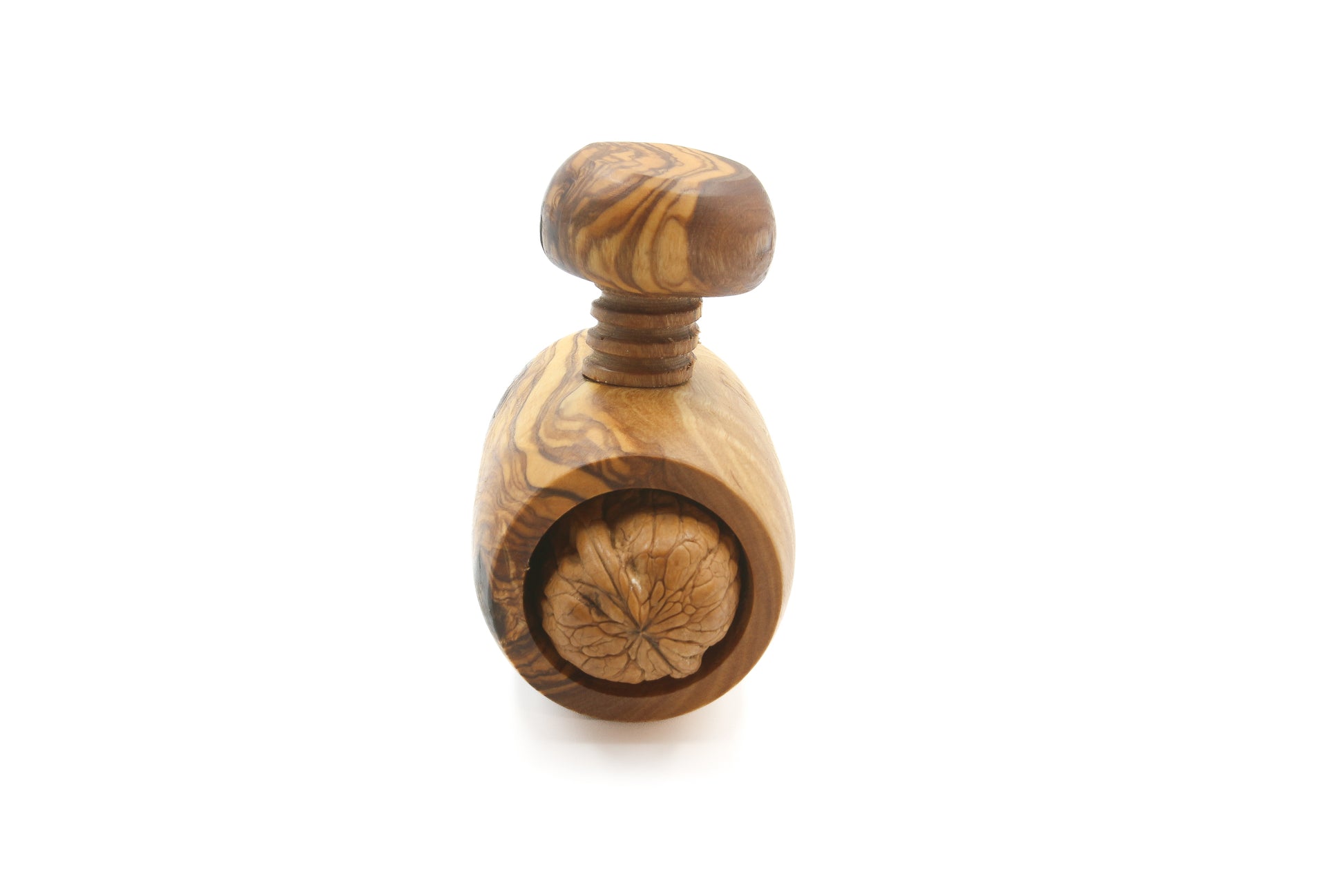 Artisan-made nut cracker in beautiful olive wood