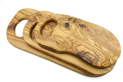 Olive wood board with in-hand handle, 30 cm, included in the breakfast gift set