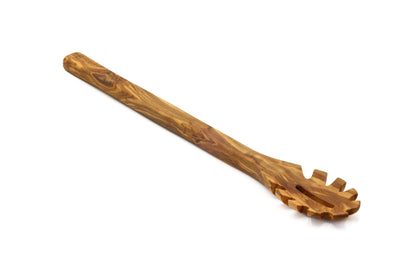 Olive wood hook spoon for serving delicious pasta dishes