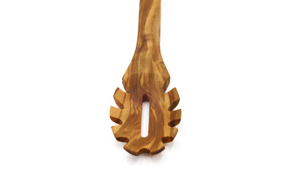 Olive wood forked pasta spoon, ideal for twirling