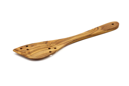 Rustic olive wood slotted cooking spatula