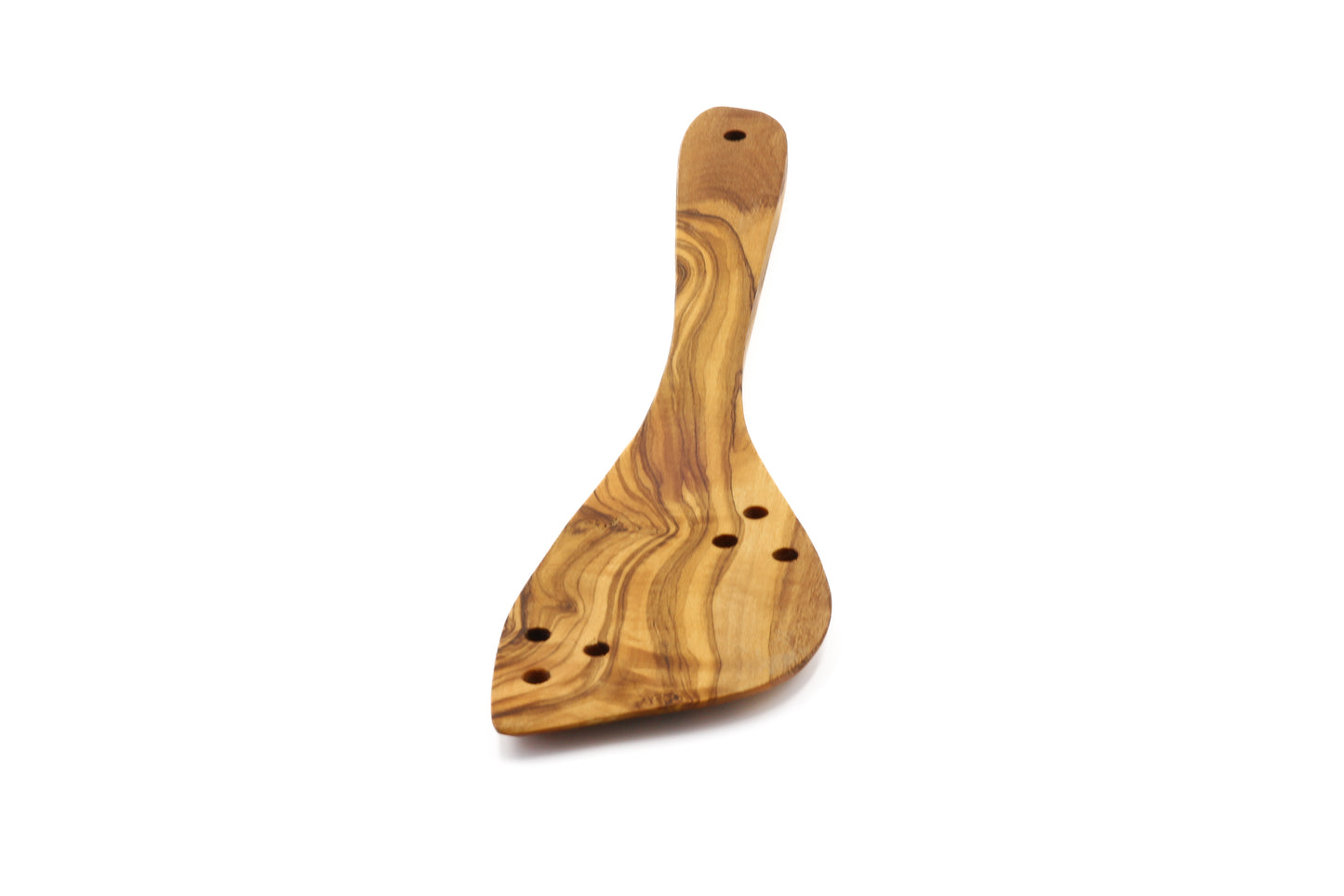 Handmade olive wood spatula with perforations