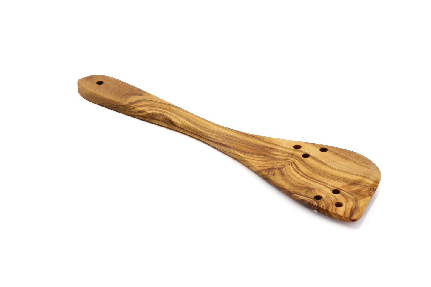 Durable olive wood utensil with slotted design