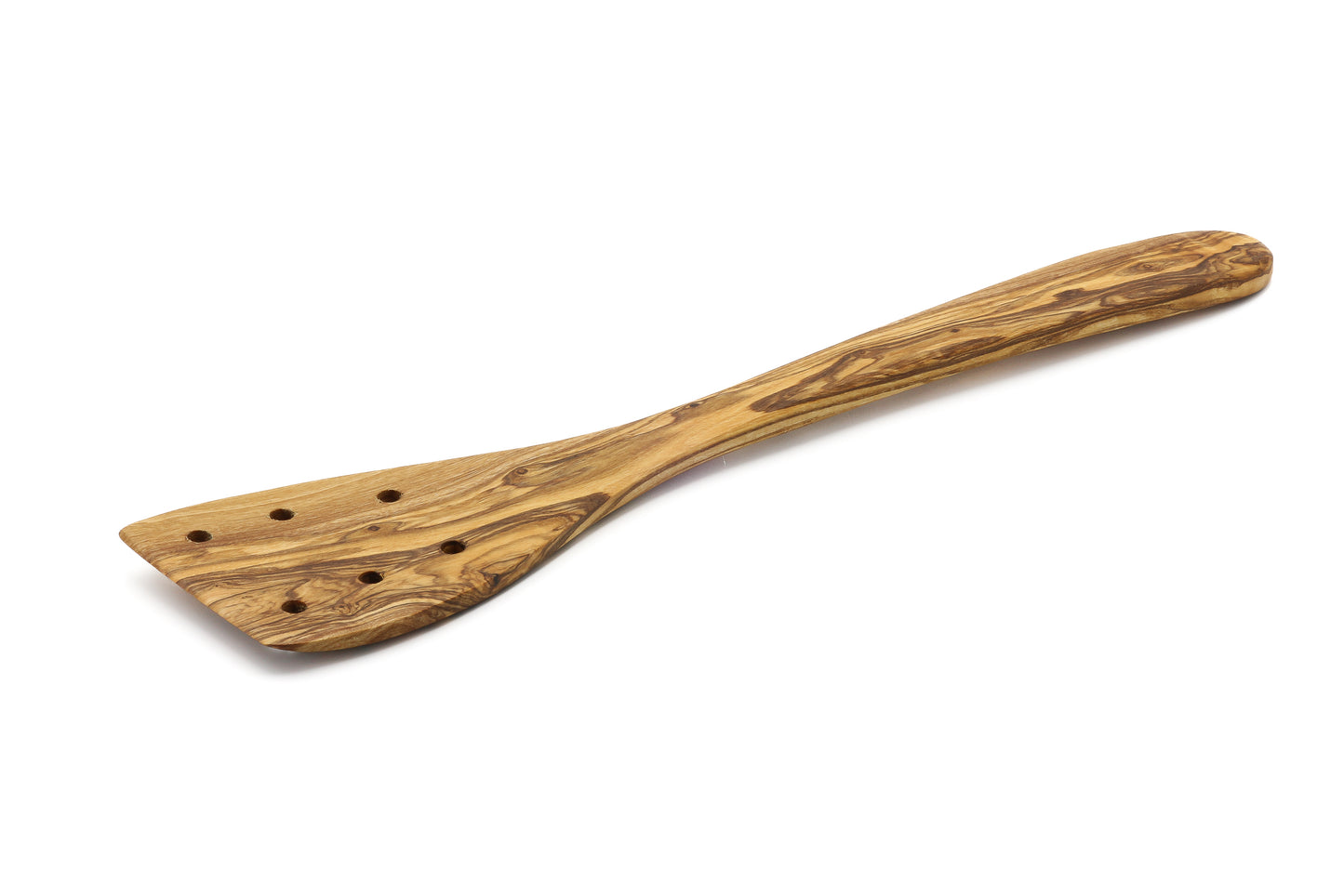 Olive wood kitchen utensil with perforations