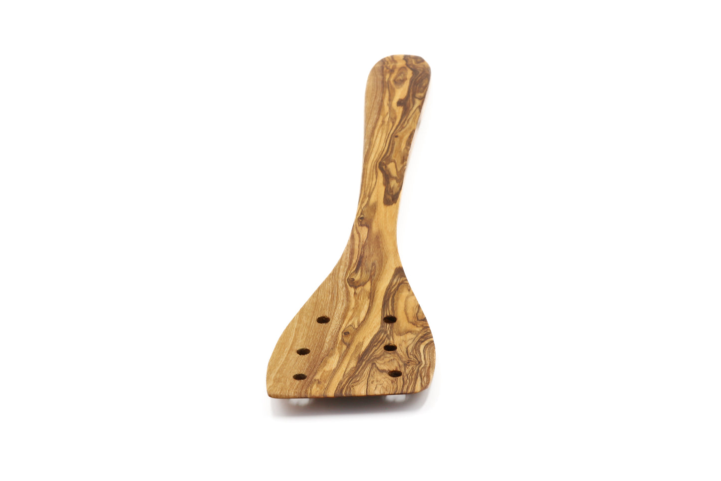 Olive wood perforated turner for culinary needs
