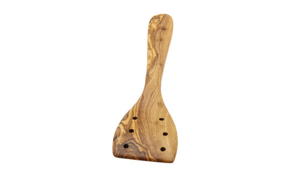 Wooden kitchen utensil with perforations