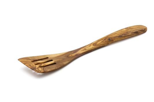 Handcrafted olive wood slotted spatula