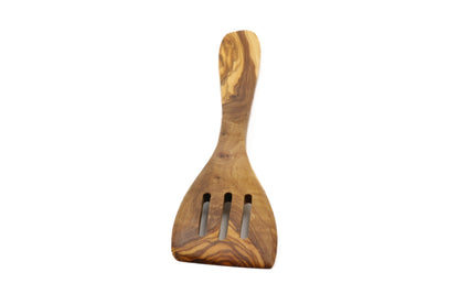 Rustic olive wood perforated spatula for chefs