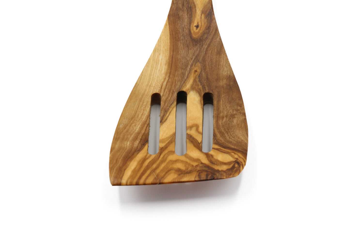 Artisan-made perforated olive wood spatula