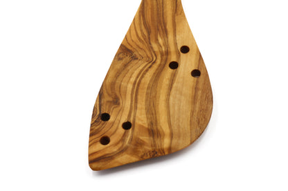 Eco-friendly olive wood spatula with perforations