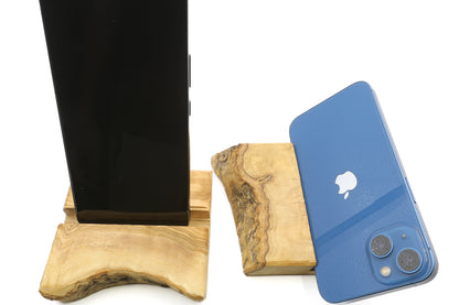 Artisan-crafted phone holder with a touch of nature in olive wood