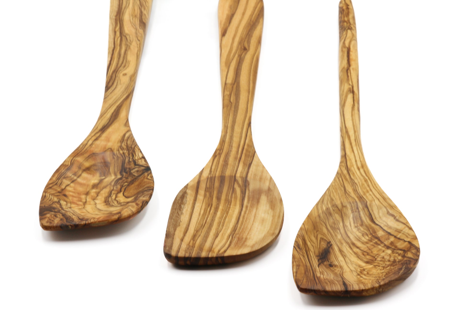 Artisan-made pointed cooking spoon in genuine olive wood