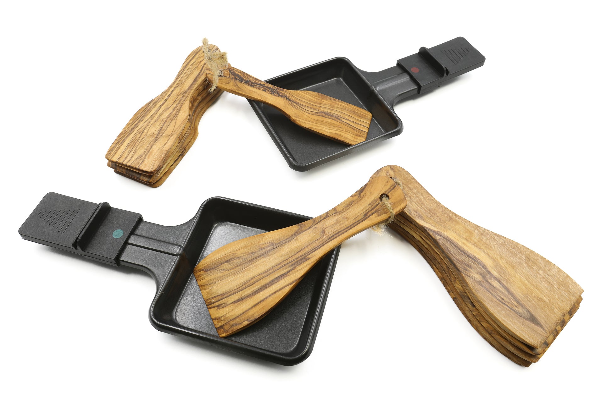 Handcrafted olive wood raclette spatulas in a set of 6 for gourmet dining