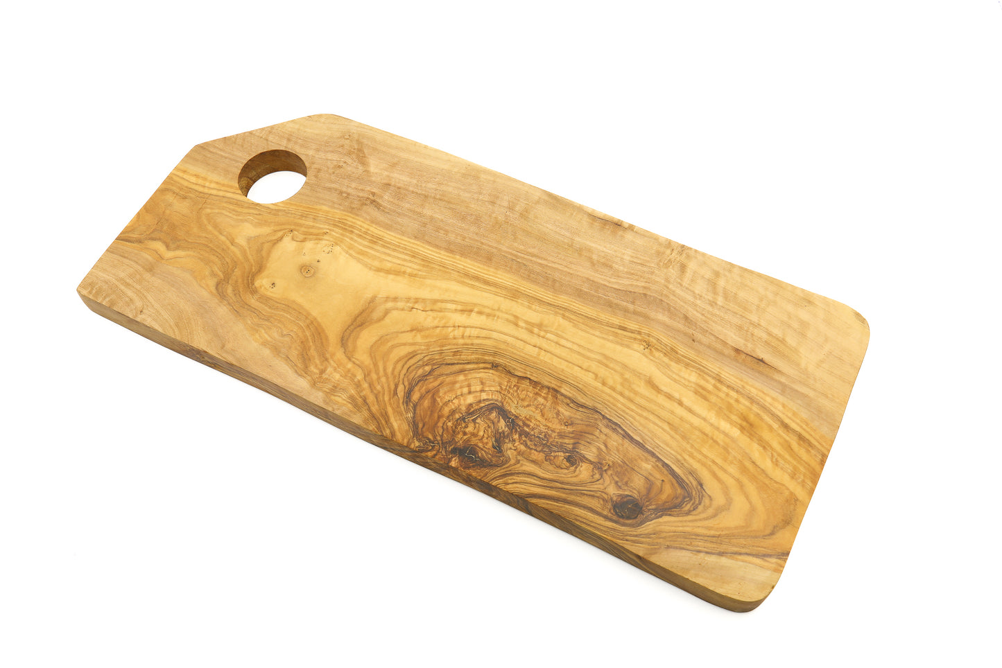 Olive wood chopping board with a rectangular, beveled design