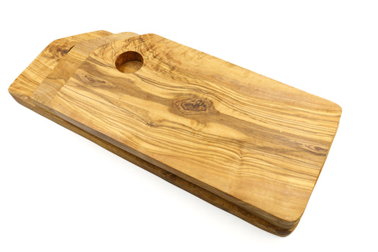 Rectangular olive wood chopping board with beveled edges