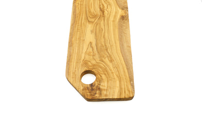 Olive wood beveled cutting board with a rectangular design