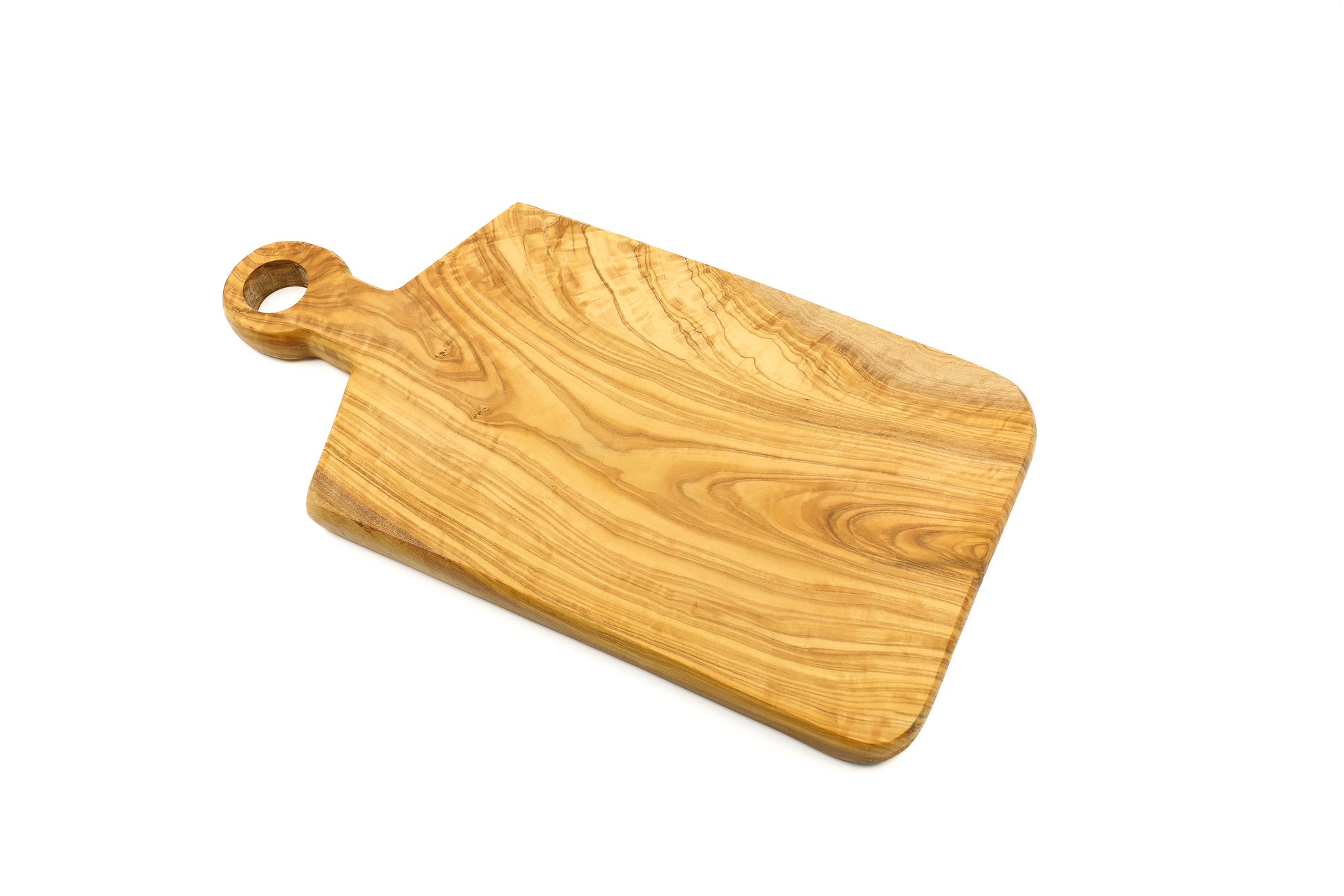 Rectangular cutting board in olive wood with ringed handle