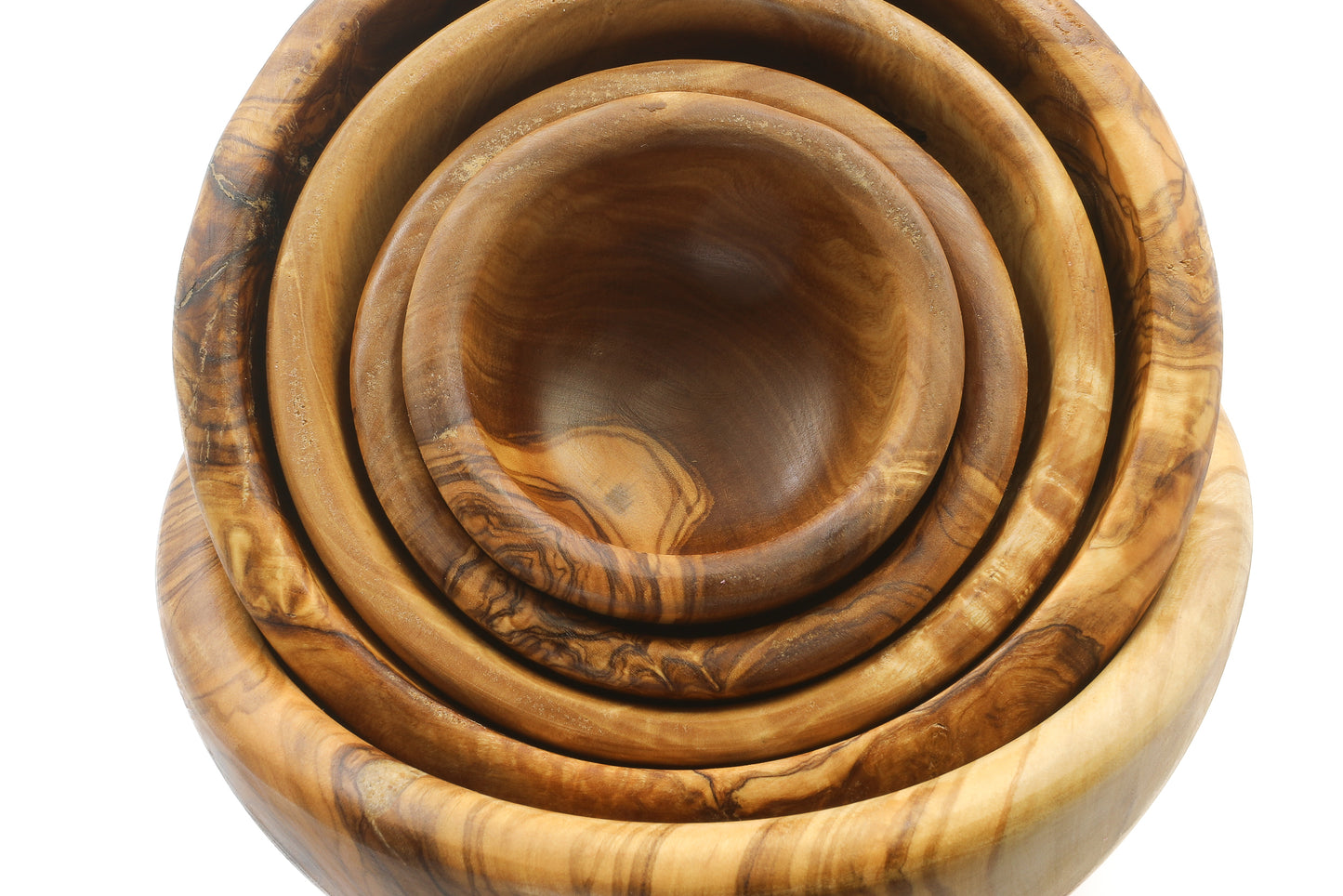 Classic round nesting bowls in olive wood