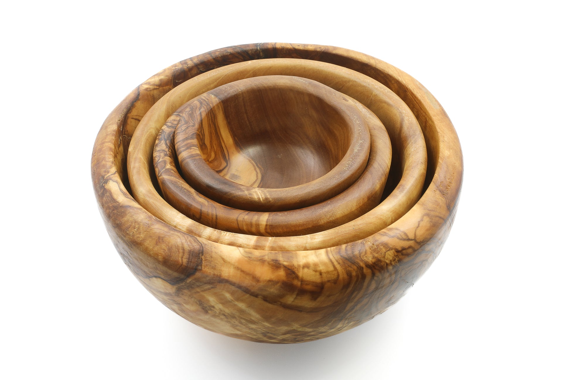 Elegant round olive wood serving bowls
