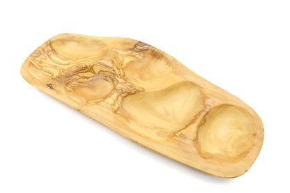 Handmade olive wood appetizer tray with a unique and irregular shape