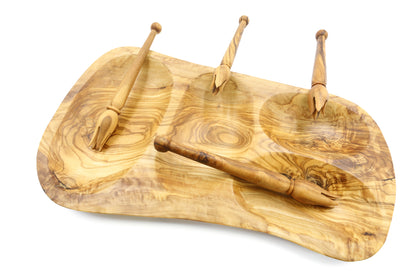 Olive wood sectional tray for serving a variety of appetizers