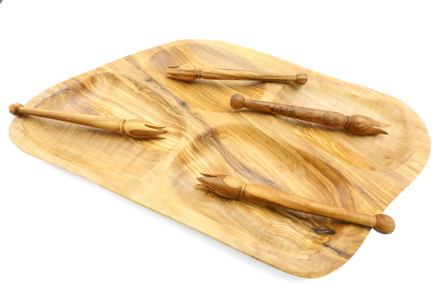 Rustic charm in your appetizer presentation with an irregular olive wood tray