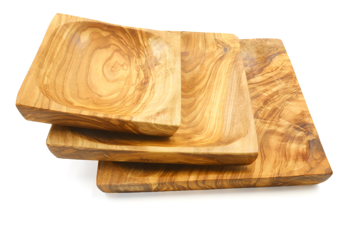Classic olive wood square plates and rectangular dishes