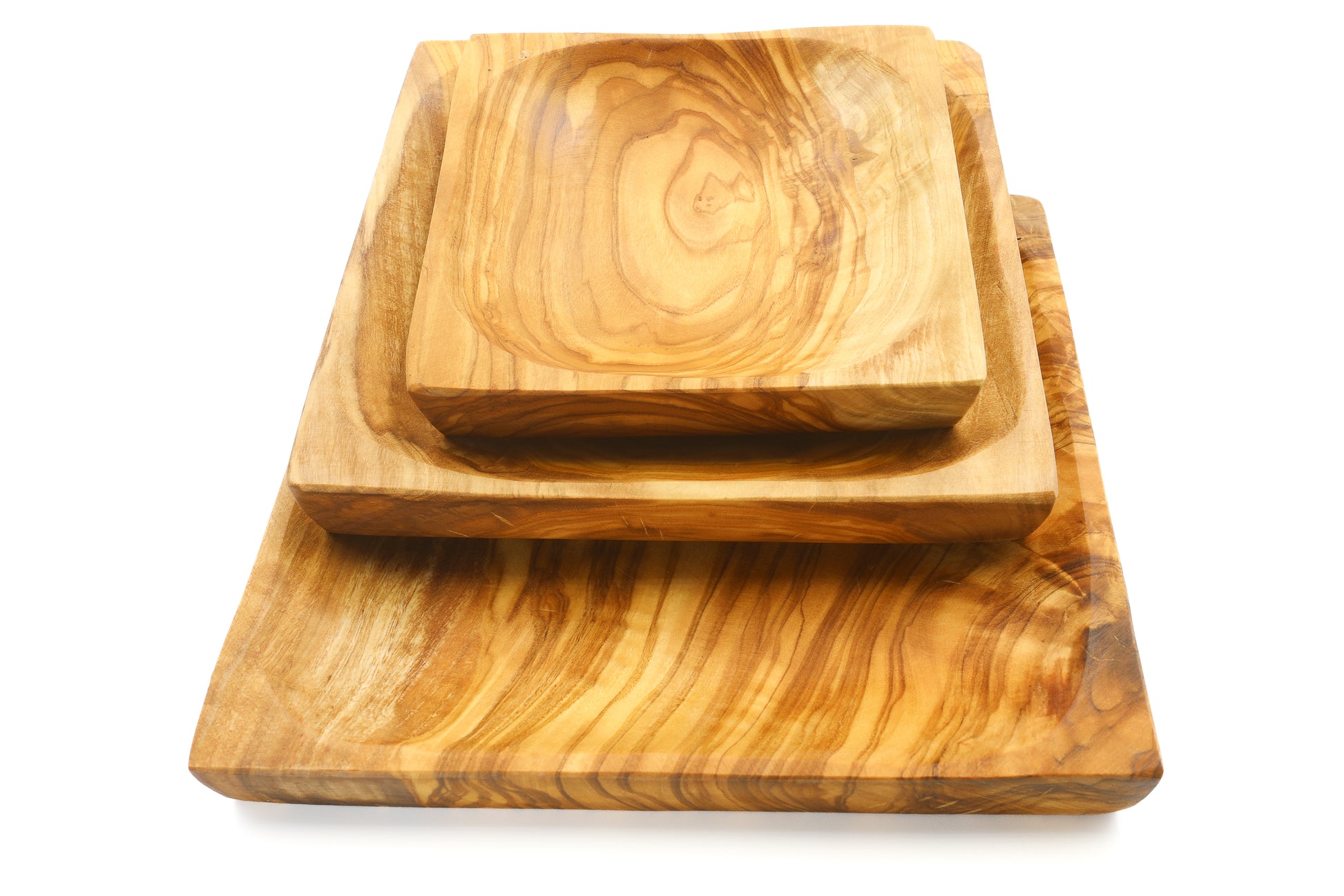 Natural olive wood square plates and rectangular servingware
