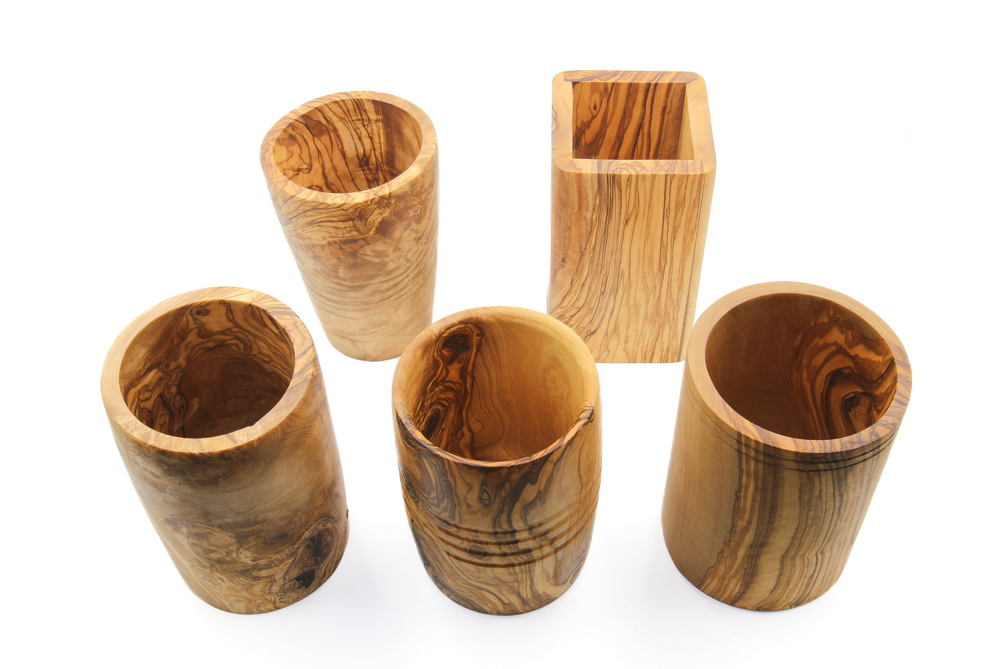 Rustic utensil holder crafted from beautiful olive wood