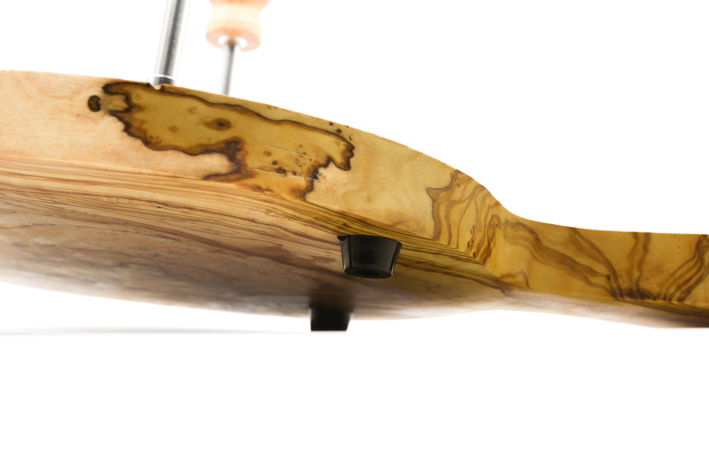 Eco-friendly cheese serving set made from olive wood, including a stainless steel platter and cheese shaver