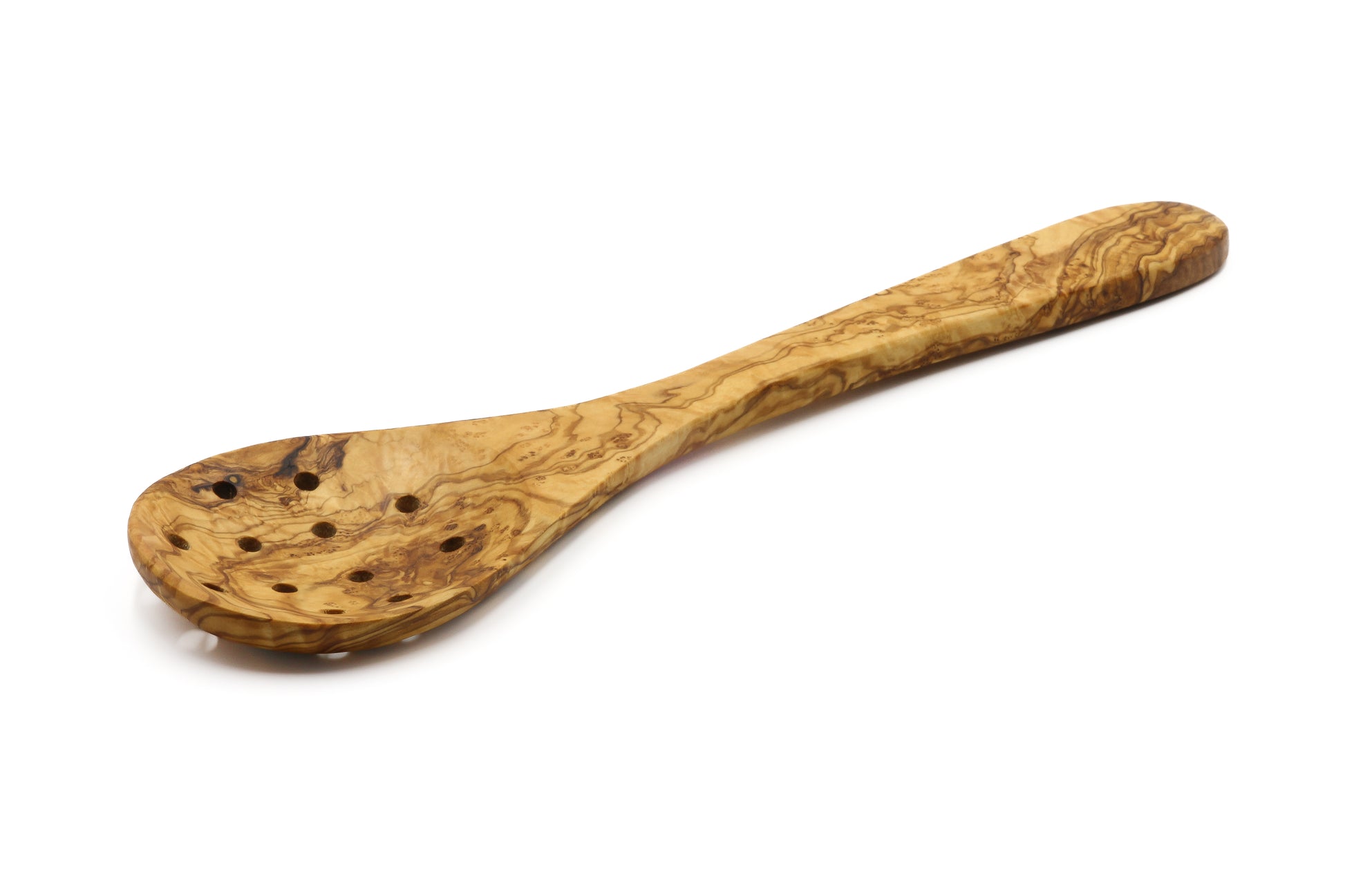 Olive wood colander, skimmer, and serving spoon